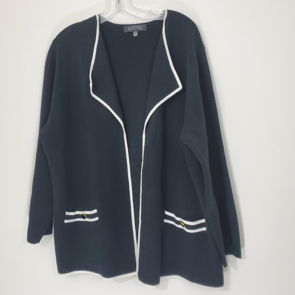 Kasper Black Buttonless Cardigan, Size 1X
